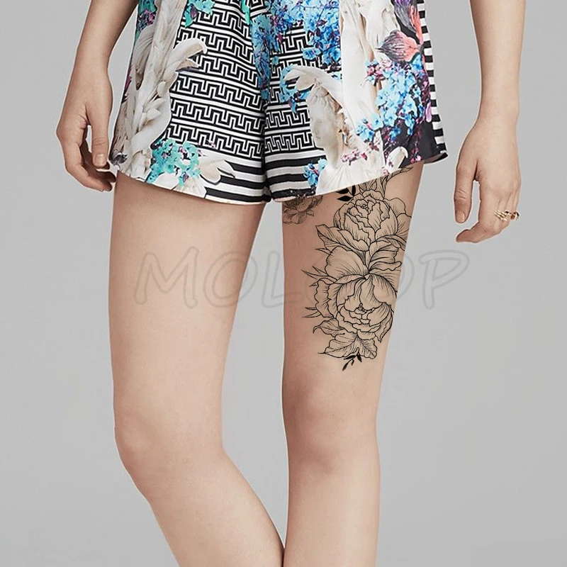 Temporary Tattoo Sticker Rose Tree Peony Lotus Flower Fake Tatto Waterproof Tatoo Back Leg Arm Belly Big Size for Women Men Girl | Красота и