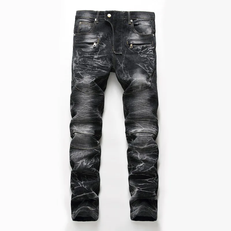 Джинсы мужские Плиссированные хлопковые мягкие брюки стрейч в стиле хип хоп