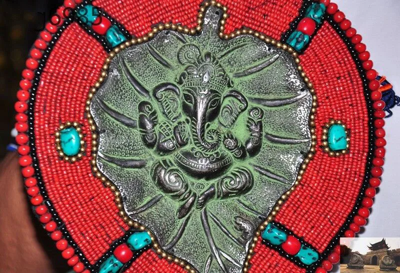 Свадебное украшение тибетская бронзовая красная брикет 4 руки слон холла Ганеша
