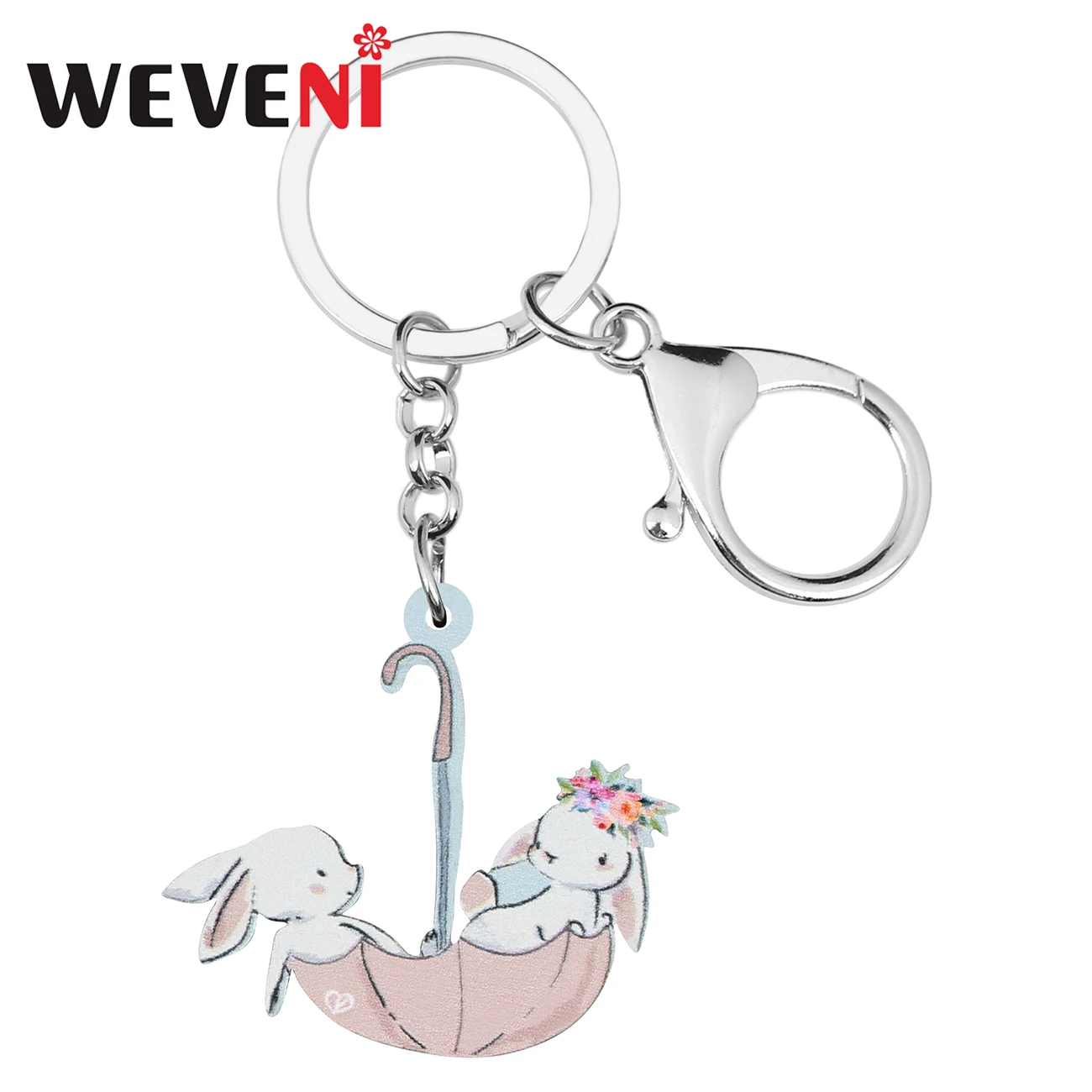 WEVENI Acrylic Easter Umbrella Hare Rabbit Bunny Keychains Print Animal Keyring Jewelry For Women Girl Charm Bag Car Decoration | Украшения
