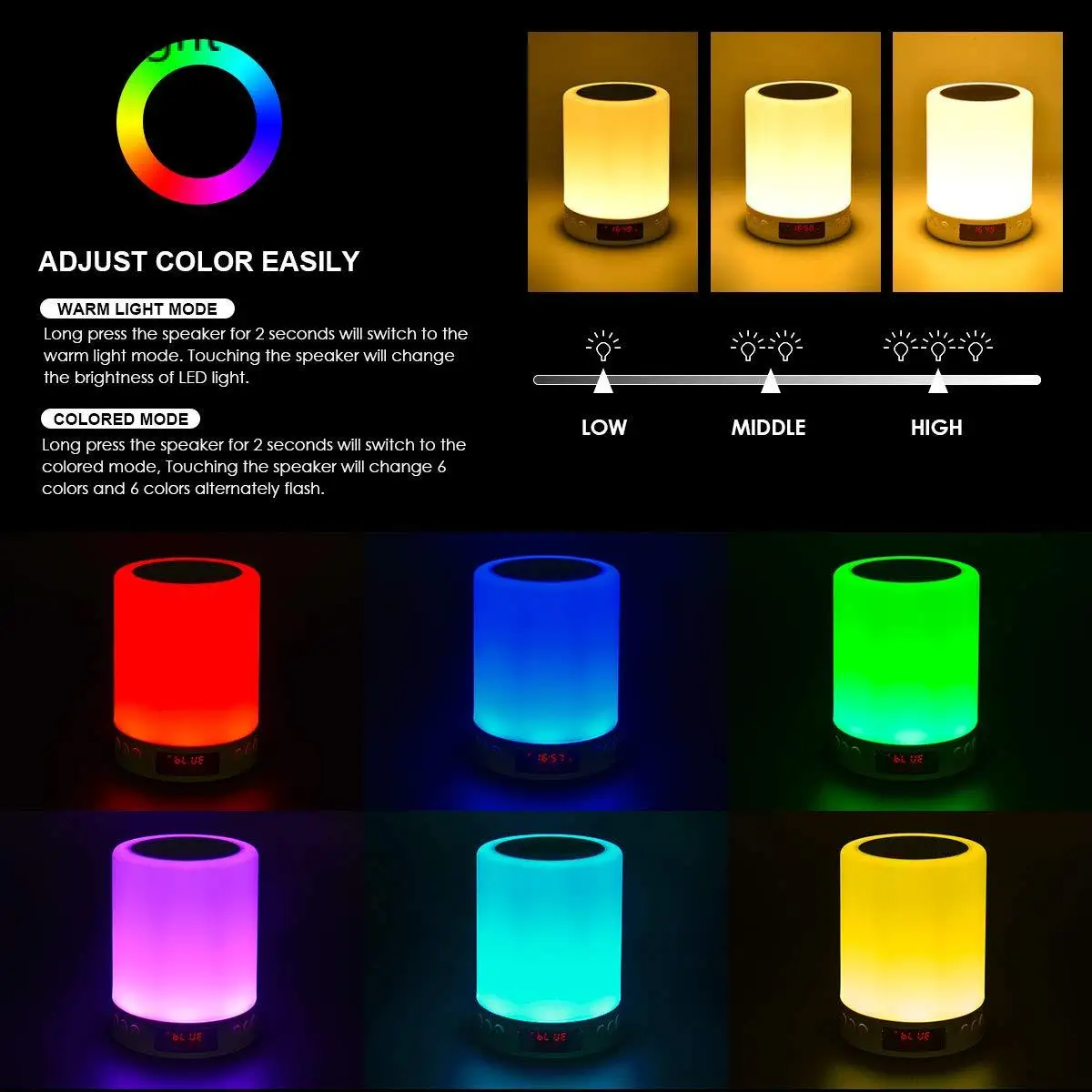 Colorful Night Light With Wireless Bluetooth Speaker Smart Portable Touch Control Colors LED Desk Table Lamp Support Micro SD
Colorful Night Light With Wireless Bluetooth Speaker Smart Portable Touch Control Colors LED Desk Table Lamp Support Micro SD