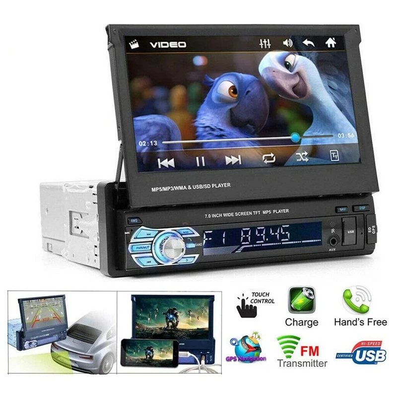 Car Stereo MP5 Player 7 Inch Retractable Press Screen Support 1080P USB Port Bluetooth AUX FM/AM Radio | Автомобили и мотоциклы