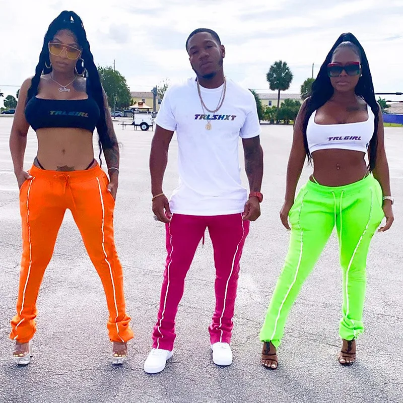 Reflective Stripe Letter Print Women Cotton Pencil Pants Drawstring Elastic Waist Street Mid Waist Tight SweatPants Trousers
Reflective Stripe Letter Print Women Cotton Pencil Pants Drawstring Elastic Waist Street Mid Waist Tight SweatPants Trousers