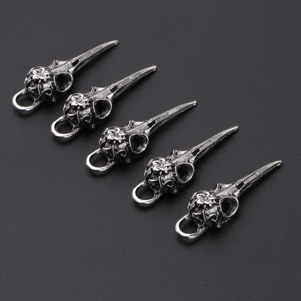 5Pcs Tibetan silver color Style Alloy Bird Skull Head Skeleton Theme Pendant Charms for Necklace Jewelry Making