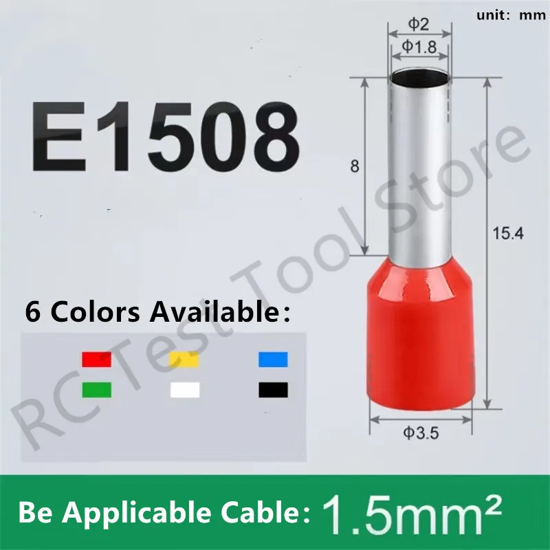 100pcs/Pack E1508 Insulated Ferrules Terminal Block Cord End Wire 16AWG Connector Electrical Crimp Terminator 1.5mm²
100pcs/Pack E1508 Insulated Ferrules Terminal Block Cord End Wire 16AWG Connector Electrical Crimp Terminator 1.5mm²
