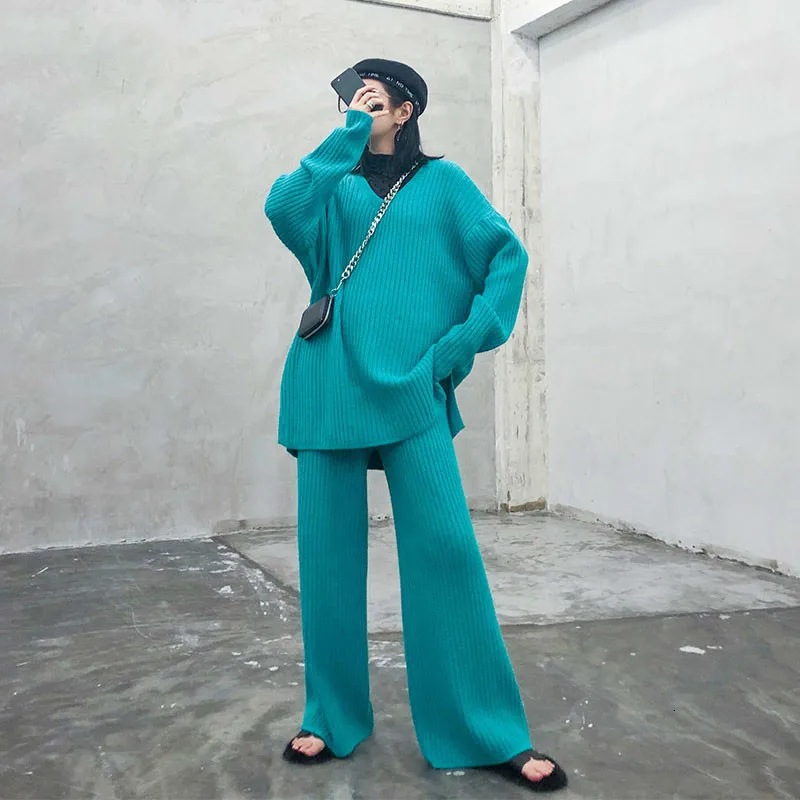 Korea Tide Personality Knitted Fashion Loose Two Piece Set Plus Size Elastic Waist Match All Knitted Full Length Pants B893
Korea Tide Personality Knitted Fashion Loose Two Piece Set Plus Size Elastic Waist Match All Knitted Full Length Pants B893