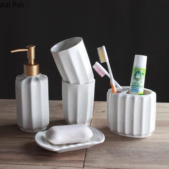 Modern Minimalist White Ceramic Bathroom Set of Five The Bathroom Is Neatly Decorated Bathroom Decoration Accessories
Modern Minimalist White Ceramic Bathroom Set of Five The Bathroom Is Neatly Decorated Bathroom Decoration Accessories