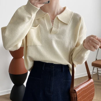 Yeeloca Autumn Design Sense Solid Color Sweater Women's New Casual Turn-down Collar Loose Pullovers Korean Outerwear Sweater
Yeeloca Autumn Design Sense Solid Color Sweater Women's New Casual Turn-down Collar Loose Pullovers Korean Outerwear Sweater