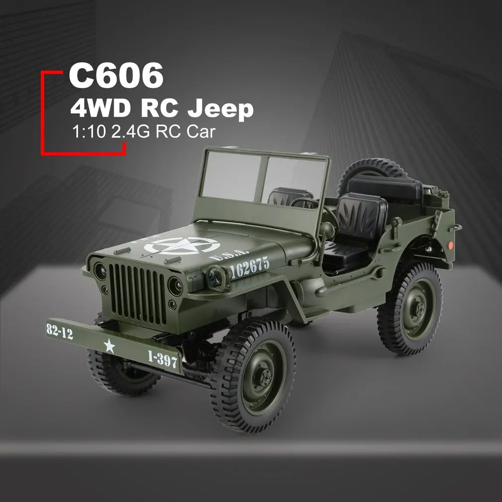 C606 1:10 RC Car 2.4G 4WD Convertible Remote Control Light Jeep Four-Wheel Drive Off-Road Military Climbing Car Toy Kid Gift
C606 1:10 RC Car 2.4G 4WD Convertible Remote Control Light Jeep Four-Wheel Drive Off-Road Military Climbing Car Toy Kid Gift