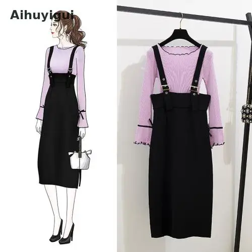 Aihuyigui 2019 Autumn Winter Fashion Women Pink Flare Sleeve Knit Top + Black Suspender Streetwear 2 Piece Suit Set Skirt Dr591
Aihuyigui 2019 Autumn Winter Fashion Women Pink Flare Sleeve Knit Top + Black Suspender Streetwear 2 Piece Suit Set Skirt Dr591
