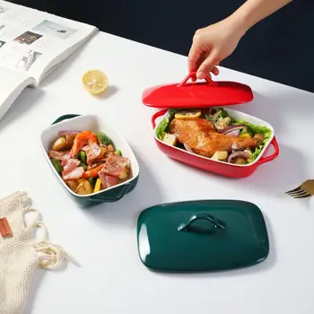 Ceramic Plate With Lid Household Dishes Creative Tableware Microwave Oven Cheese Baked Rice Binaural Baking Tray
Ceramic Plate With Lid Household Dishes Creative Tableware Microwave Oven Cheese Baked Rice Binaural Baking Tray