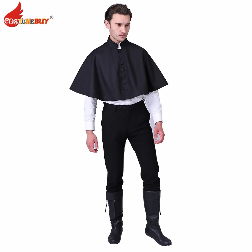 

Costumebuy Roman Cassock Robe Cape Liturgical Vestments cappa Churchman Clergy Christian Costume Black Cape Shawl