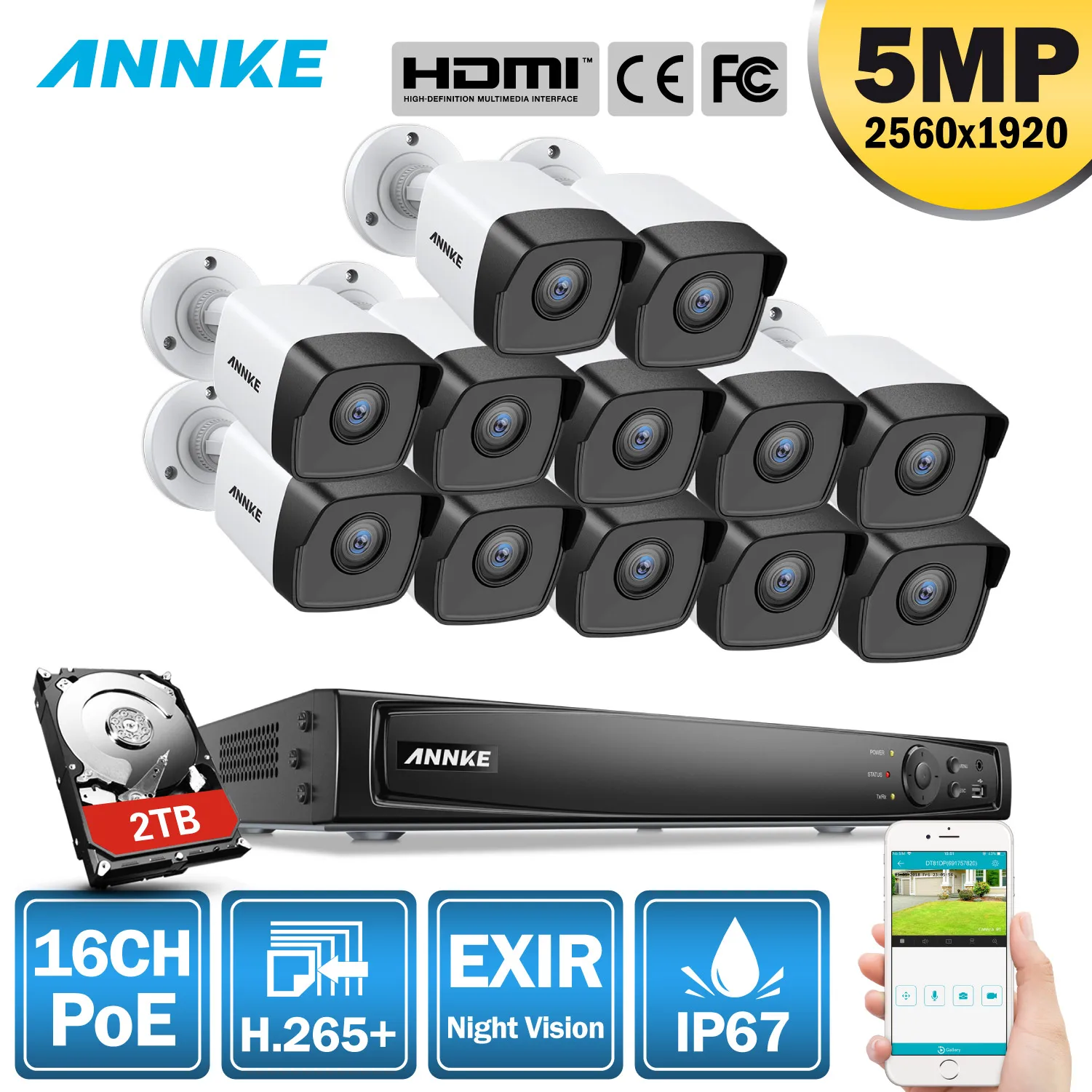 ANNKE 16CH 5MP H.265+ HD PoE Network Video Security System 12pcs 2.8mm IP67 Outdoor POE IP Cameras Plug & Play PoE Camera Kit
ANNKE 16CH 5MP H.265+ HD PoE Network Video Security System 12pcs 2.8mm IP67 Outdoor POE IP Cameras Plug & Play PoE Camera Kit
