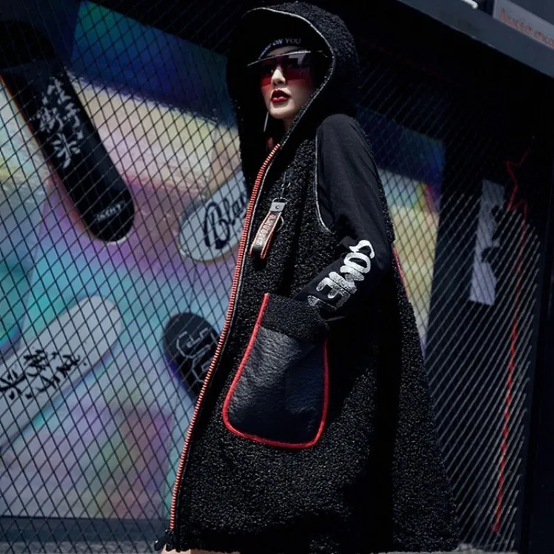Уличный стиль куртка на молнии с капюшоном без рукавов Женская мода 2020 черный