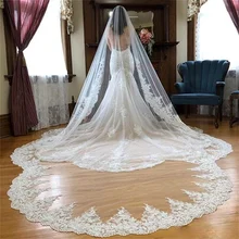 

Custom Made Wedding Veils 1 Tier Cathedral Length Lace Applique Bridal Veil with Comb Cheap