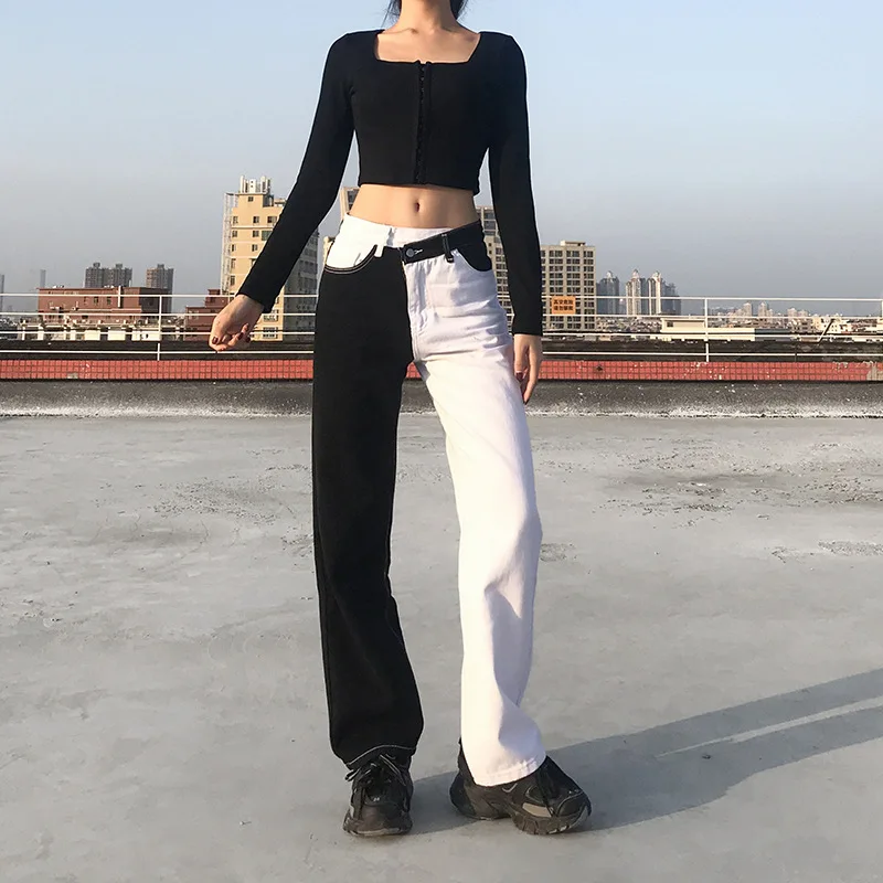Super New High BM Irregular Stitching Black and White Pants High Waist Straight Fashion Hipster Cool Black and White Pants Jeans
Super New High BM Irregular Stitching Black and White Pants High Waist Straight Fashion Hipster Cool Black and White Pants Jeans