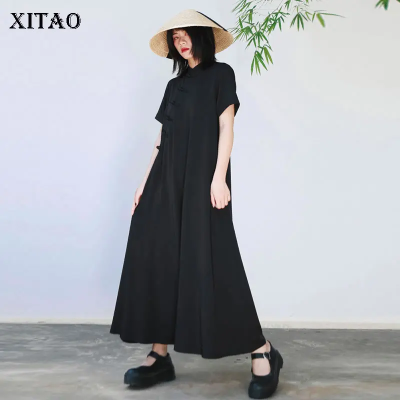 Платье XITAO женское повседневное плиссированное черное улучшенное с высокой