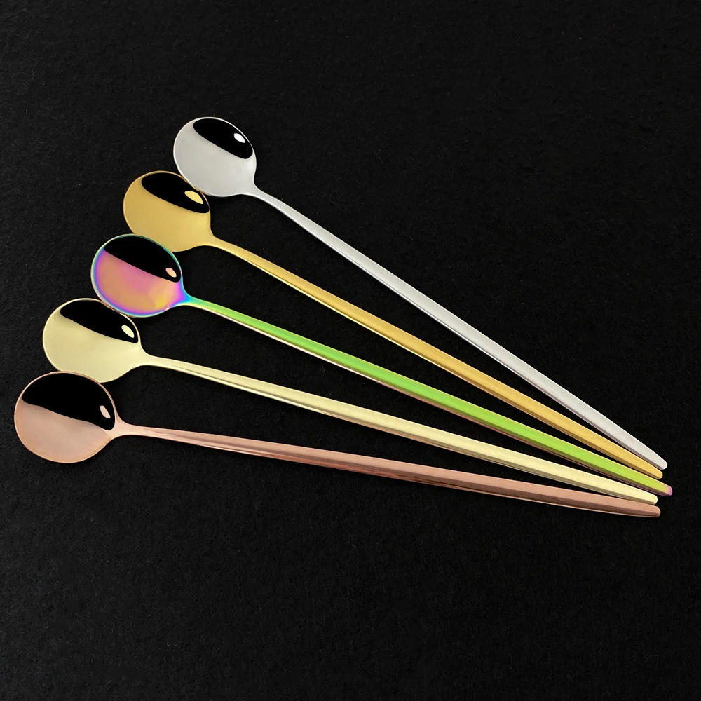 Polish Long Handle Ice Cream & Stirring Drink Spoon - 6 Pcs / Set