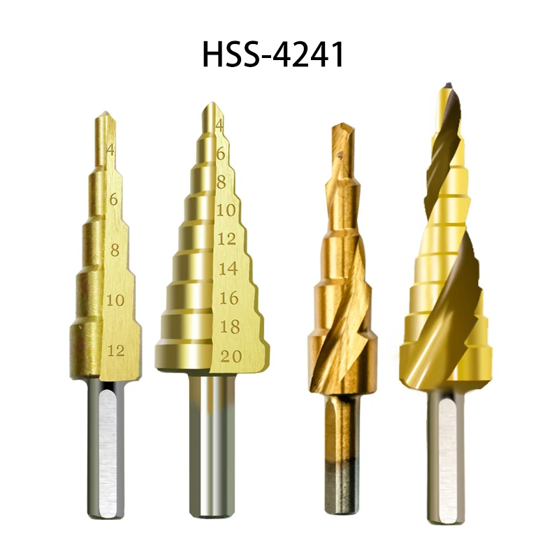 4-20mm Titanium Coated Pagoda Shape Step Drill Bit HSS-4241 Cone Cutting Tools Steel Woodworking Metal Drilling Set
4-20mm Titanium Coated Pagoda Shape Step Drill Bit HSS-4241 Cone Cutting Tools Steel Woodworking Metal Drilling Set