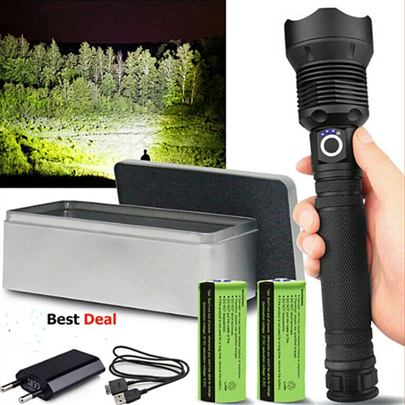 Ultra Bright USB Charging LED Flashlight CREE XLamp XHP70.2 LED 120000 Lumens Use18650/26650 Battery Waterproof Zoomable Light
Ultra Bright USB Charging LED Flashlight CREE XLamp XHP70.2 LED 120000 Lumens Use18650/26650 Battery Waterproof Zoomable Light