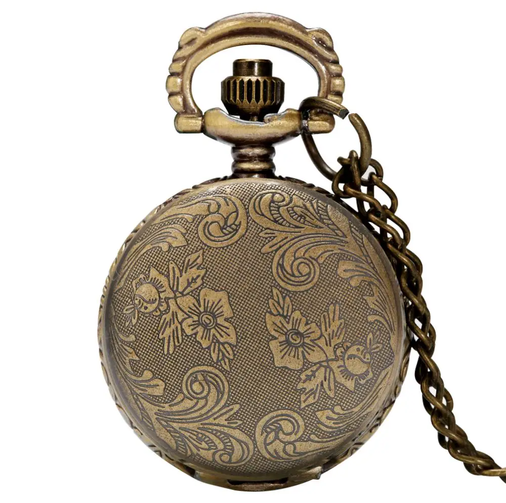 Simple Small Size Mini Bronze Quartz Pocket Watch Floral Rattan Necklace Pendant Minimalist Sweater Chain Watches for Men Women | Наручные