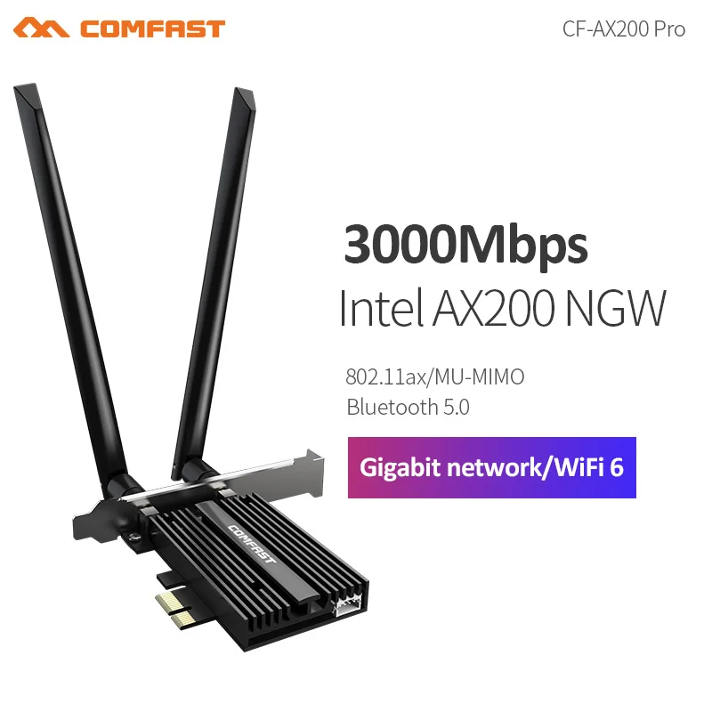 AX200 Pro WiFi 6 Adapter Dual Band 3000Mbps Wireless Desktop PCI-E For Intel Card 802.11ax 2.4G/5Ghz Bluetooth 5.0
AX200 Pro WiFi 6 Adapter Dual Band 3000Mbps Wireless Desktop PCI-E For Intel Card 802.11ax 2.4G/5Ghz Bluetooth 5.0