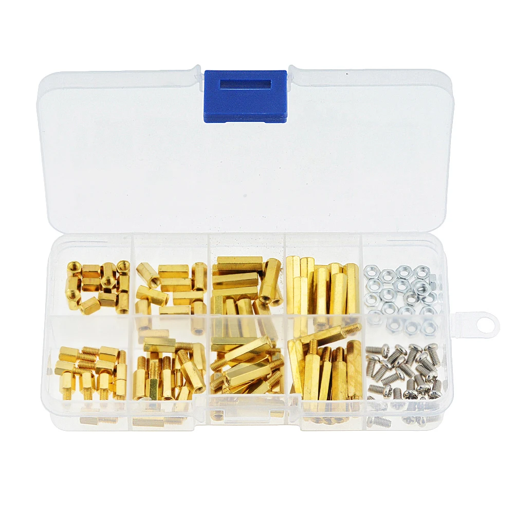 

120PCS/Box M3 Male Female Brass Standoff Spacer PCB Board Hex Screws Nut Assortment Set Kit With Plastic Box M3*6mm-M3*20mm