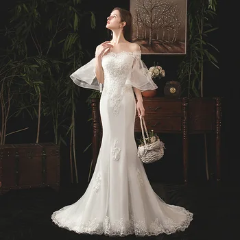 Sexy Lace Wedding Dresses Elegant Mermaid Boat Neck Flare Sleeve Bride Gown Custom Made Off The Shoulder Mariage Robe De Mariee
Sexy Lace Wedding Dresses Elegant Mermaid Boat Neck Flare Sleeve Bride Gown Custom Made Off The Shoulder Mariage Robe De Mariee