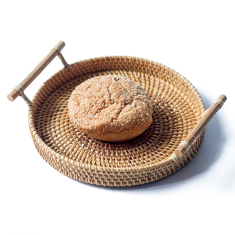 Rattan Bread Basket Coffee Tea Tray Round Hand Woven Snack Fruit Storage basket With Handle
Rattan Bread Basket Coffee Tea Tray Round Hand Woven Snack Fruit Storage basket With Handle
