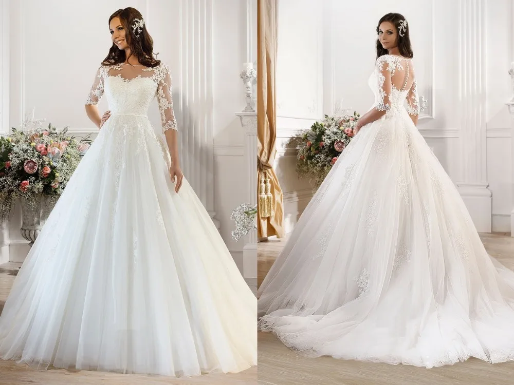 Dedicate Sexy See Through Lace Appliqued 3/4 Sleeves Tulle Ball Gowns 2018 Bridal Gown Free Shipping mother of the bride dresses
Dedicate Sexy See Through Lace Appliqued 3/4 Sleeves Tulle Ball Gowns 2018 Bridal Gown Free Shipping mother of the bride dresses