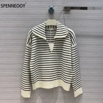 SPENNEOOY Designer Brand Autumn Winter High-End Cashmere Knitting Pullovers Women Fashion Stripe Sweater Jumper
SPENNEOOY Designer Brand Autumn Winter High-End Cashmere Knitting Pullovers Women Fashion Stripe Sweater Jumper