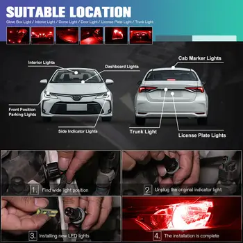 Universal 10pcs DC 12V Red T10 LED 6 SMD Canbus 194 168 W5W Car Wedge Side Light Dome Map Bulb Car Accessories 2020 New
Universal 10pcs DC 12V Red T10 LED 6 SMD Canbus 194 168 W5W Car Wedge Side Light Dome Map Bulb Car Accessories 2020 New