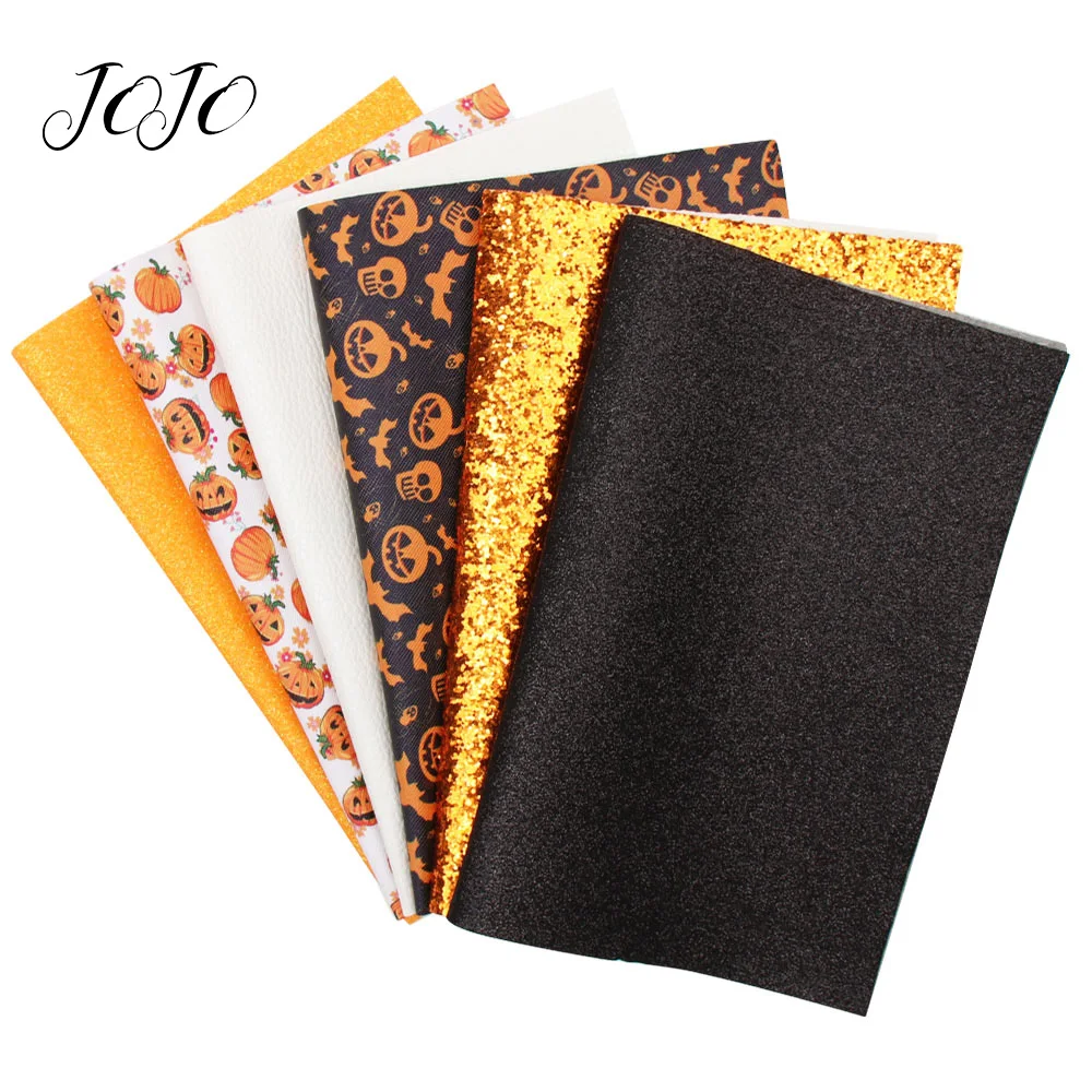 JOJO BOWS 22*30cm 6pcs Faux Synthetic Leather Glitter Fabric Set Halloween Printed Sheet For Needlework DIY Hair Bow Decoration
JOJO BOWS 22*30cm 6pcs Faux Synthetic Leather Glitter Fabric Set Halloween Printed Sheet For Needlework DIY Hair Bow Decoration