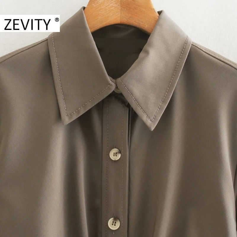 ZEVITY women fashion solid pleats shirt dress office ladies long sleeve single breasted vestido chic casual slim dresses DS4468