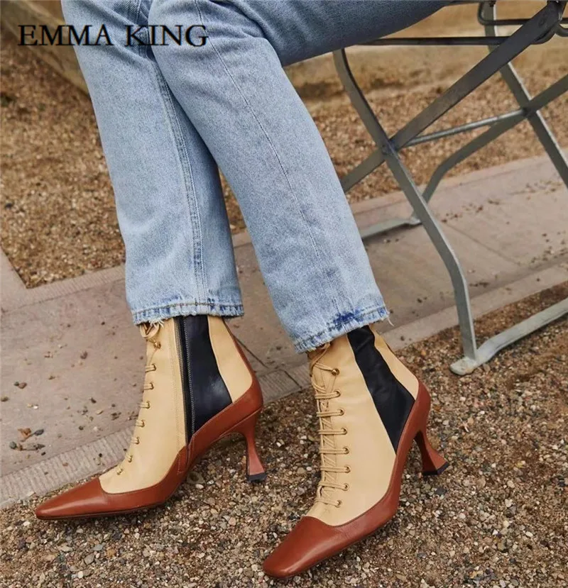 EMMA KING Newest Women Square Toe Lace-up High Heel Ankle Boots female Stilettos with Side Zipper Retro Boots for Women Shoes
EMMA KING Newest Women Square Toe Lace-up High Heel Ankle Boots female Stilettos with Side Zipper Retro Boots for Women Shoes