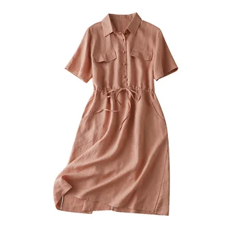 Office Lady Linen Dress Solid Turn-down Collar Dresses for Adult Women Women's Dress for Everyday Vestidos Para La Oficina 
Office Lady Linen Dress Solid Turn-down Collar Dresses for Adult Women Women's Dress for Everyday Vestidos Para La Oficina