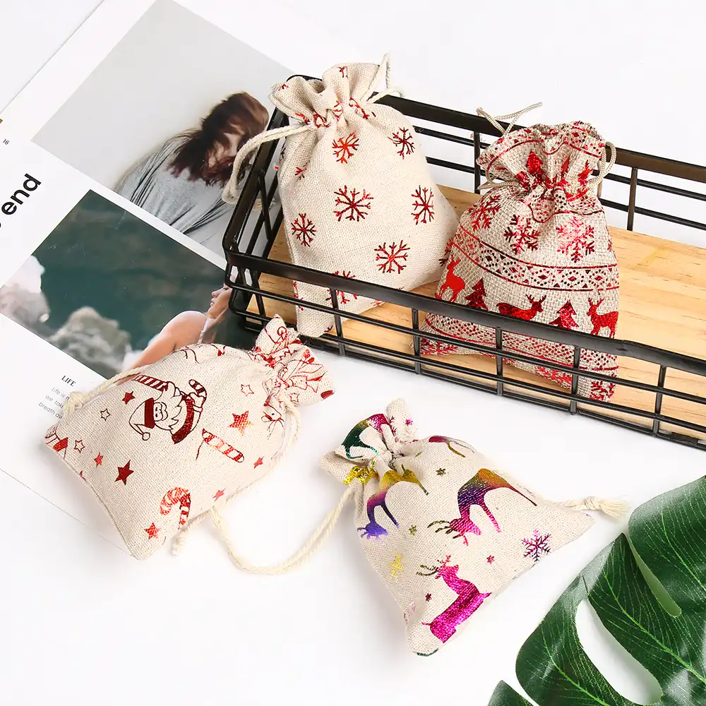 1/5pcs jute gift bags vintage natural burlap gift