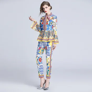 Vintage Painted Print Runway Pants Sets 2019 Women's Flare Sleeve Bow Collar Ruffles Pullover Top+pencil Pants Two Pieces X322
Vintage Painted Print Runway Pants Sets 2019 Women's Flare Sleeve Bow Collar Ruffles Pullover Top+pencil Pants Two Pieces X322