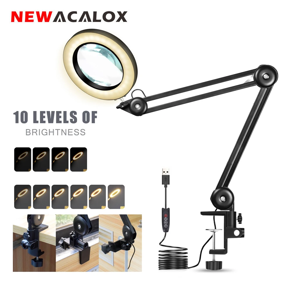 NEWACALOX USB 5X Illuminated Magnifier Soldering Helping Hand Tool Table Clamp Folding Magnifying Glass for Arts Crafts/Skincare
NEWACALOX USB 5X Illuminated Magnifier Soldering Helping Hand Tool Table Clamp Folding Magnifying Glass for Arts Crafts/Skincare