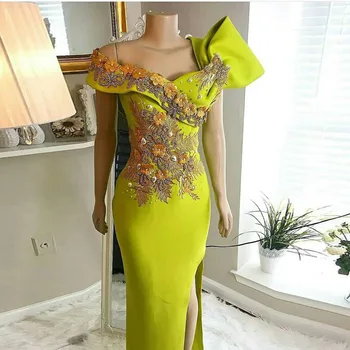 Ankara Formal Dress Party Gowns Vestido de festa Neon Green Prom Gowns With Bow Applique Abendkleider Long Slit Evening Gown
Ankara Formal Dress Party Gowns Vestido de festa Neon Green Prom Gowns With Bow Applique Abendkleider Long Slit Evening Gown