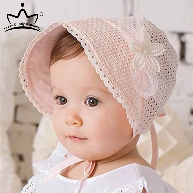 Кружевная ажурная детская шляпка с цветами летняя милая принцессы бантом