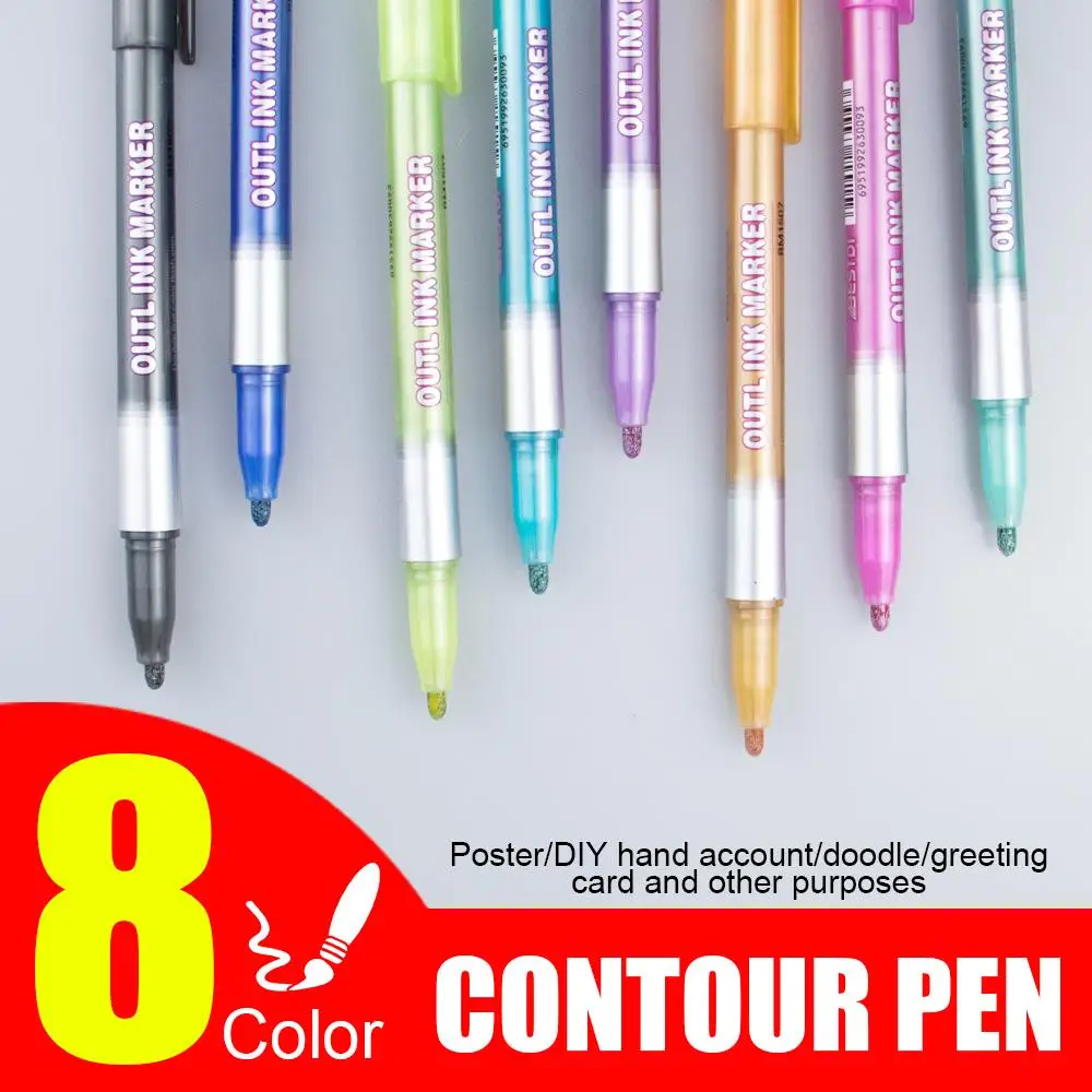 8Pcs/Box Art Drawing Pens Metallic Double Lines Art Markers out Line Pen Non-Toxic Graffiti Album Stationery Marker Pen
8Pcs/Box Art Drawing Pens Metallic Double Lines Art Markers out Line Pen Non-Toxic Graffiti Album Stationery Marker Pen