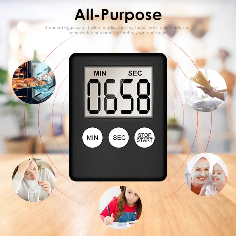 

1pcs 8 Colors Super Thin LCD Digital Screen Kitchen Timer Square Cooking Count Up Countdown Alarm Magnet Clock Temporizador