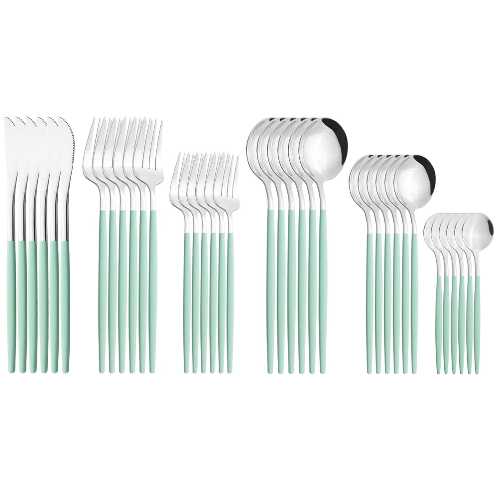 36Pcs Colorful Flatware Dinnerware Knives Dessert Forks Coffee Spoon Cutlery Set Stainless Steel Silverware Party Tableware Set
36Pcs Colorful Flatware Dinnerware Knives Dessert Forks Coffee Spoon Cutlery Set Stainless Steel Silverware Party Tableware Set