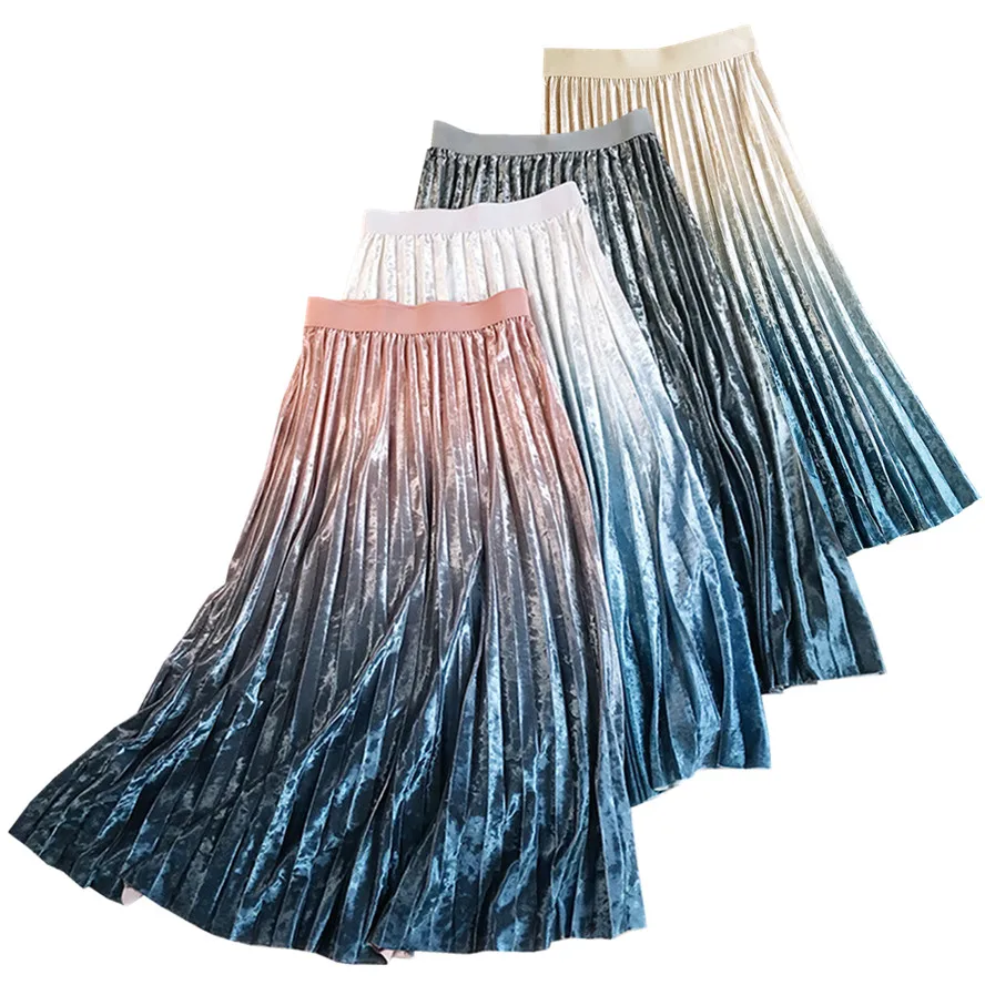 Super Hot Item Gradient Colorted Velvet Long Pleated Skirt Fall Winter Metallic A-Line Mid Calf Long Pleuche Skirt
Super Hot Item Gradient Colorted Velvet Long Pleated Skirt Fall Winter Metallic A-Line Mid Calf Long Pleuche Skirt