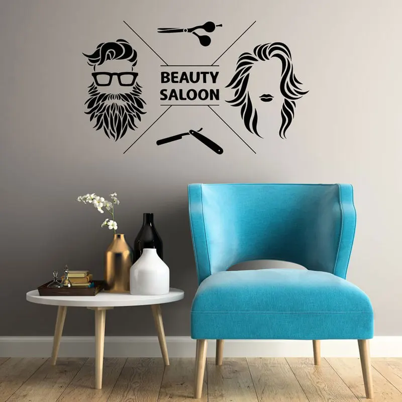 

Beauty Saloon Hair Salon Barbershop Wall Stickers Vinyl Interior Hairdressing Stylist Decals Barber Shop Decor Murals A374