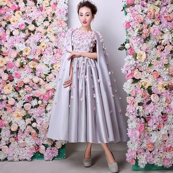 Elegant Tea-length Prom gown Pink Flowers Pearls Stunning Evening Coat Vestido de Formatura 2018 Mother of the Bride Dresses 
Elegant Tea-length Prom gown Pink Flowers Pearls Stunning Evening Coat Vestido de Formatura 2018 Mother of the Bride Dresses