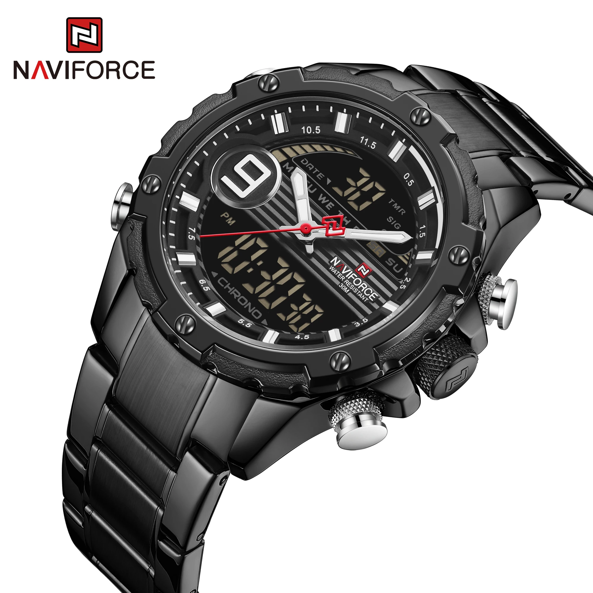 

NAVIFORCE Watch Men Fashion Chronograph Sport Clock 2022 Analog Digital 30M Waterproof Wristwatch Dual Display Quartz Glass Male