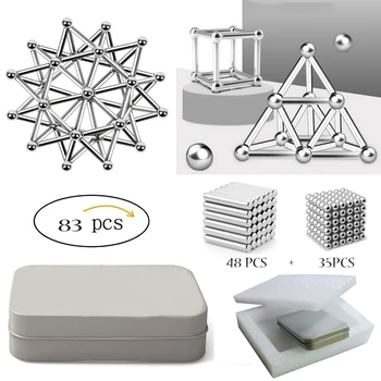83pcs Magnet Building Blocks Construction Set 48 magnetic sticks 35 non-magnetic ball Puzzle Stacking Game Sculpture Desk Toys
83pcs Magnet Building Blocks Construction Set 48 magnetic sticks 35 non-magnetic ball Puzzle Stacking Game Sculpture Desk Toys