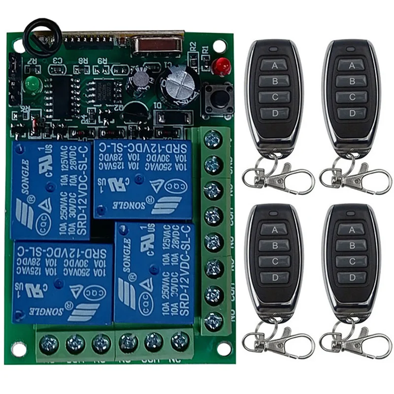 DC12V 24V 4CH Wireless RF Remote Control Light Switch 10A Relay Output Radio Receiver Module+Transmitter garage door opener/lamp
DC12V 24V 4CH Wireless RF Remote Control Light Switch 10A Relay Output Radio Receiver Module+Transmitter garage door opener/lamp